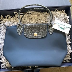 RARE Longchamp mini clutch, Navy Blue with Calfskin